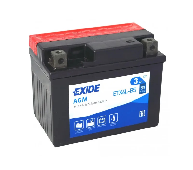 Motobaterie EXIDE ETX4L-BS, 12V 3Ah