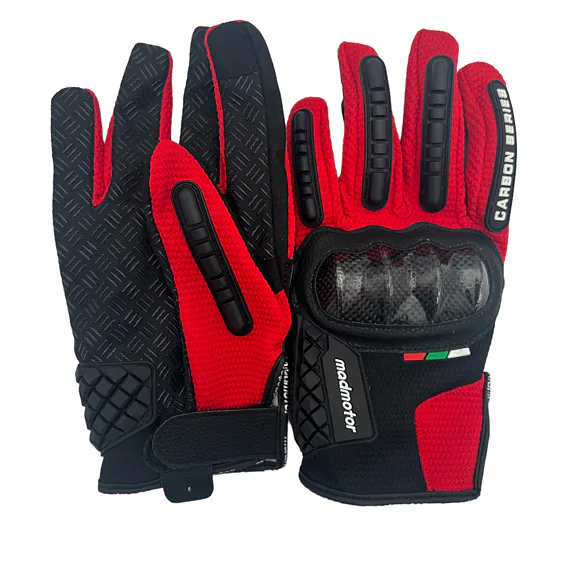 Dospělé rukavice Madmotor Carbon - červené