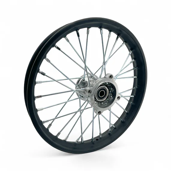 Ráfek pitbike 14" Přední (1.40-14), osa 15mm, stříbrný střed